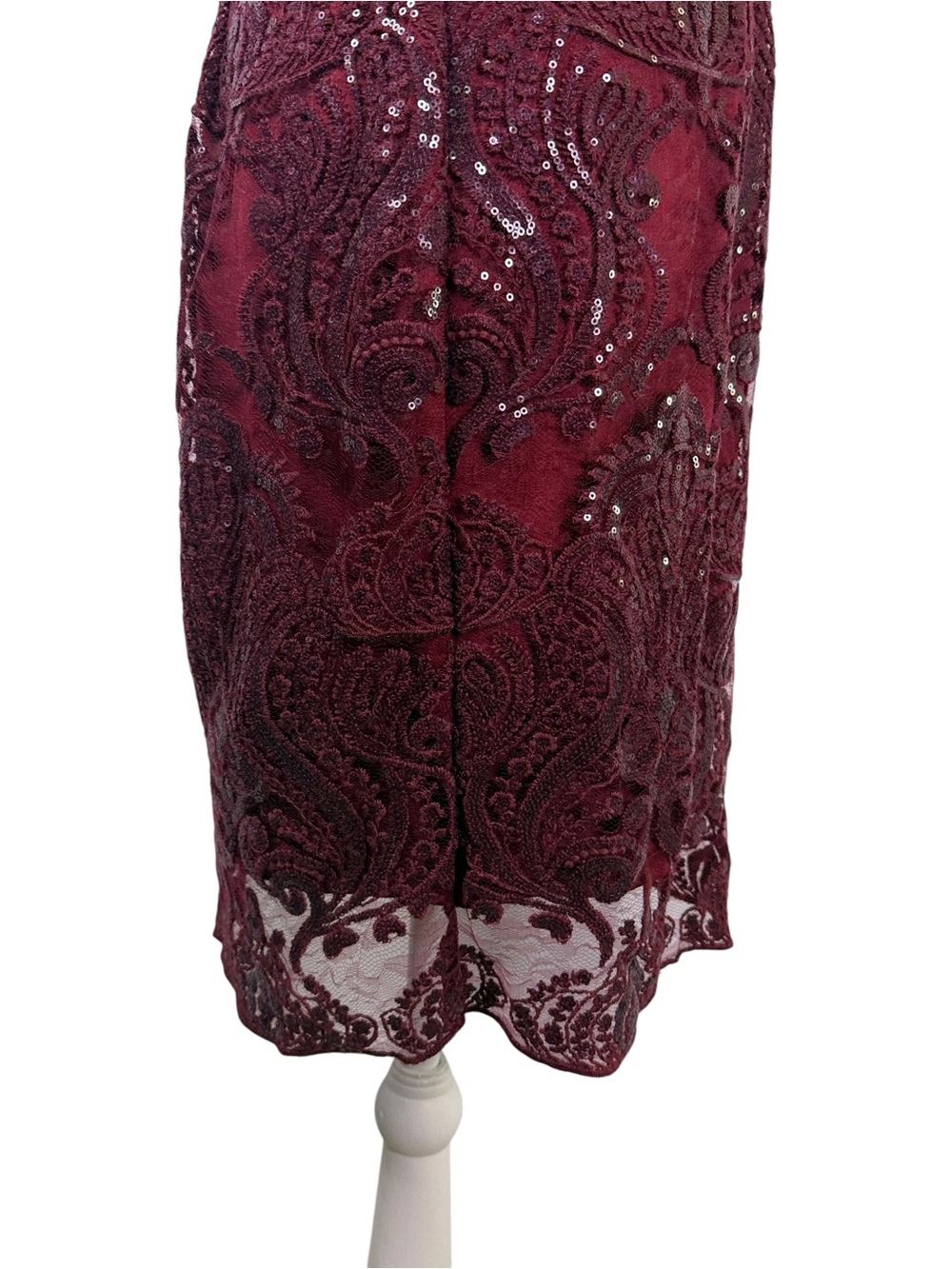 Soieblu Burgundy Lace Sequin Cocktail Dress Size L Mock Neck Sheath Party - Picture 6 of 10